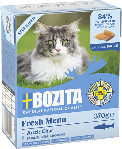 BOZITA Katzen-Nassfutter Sterilised Häppchen in Sauce mit Saibling